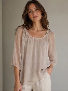 Bellaumbra Italian Made Women’s Silk Off White Cream Blouse With Lining Medium